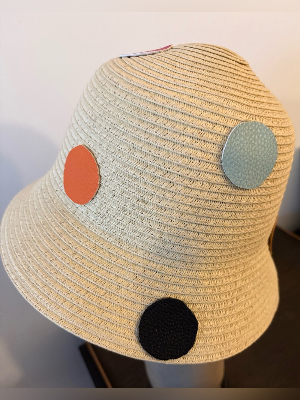 Handmade Cloche Straw Colored Polka Dot fun summer hat size - M